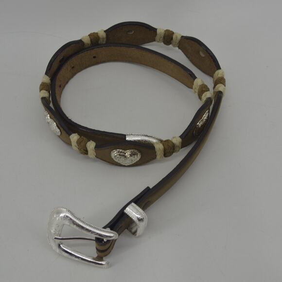 3D Western Brown Leather Belt Cowgirl Size 32 Heart Conchos - Picture 3 of 11